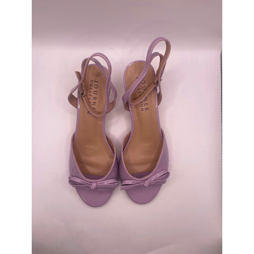 Journee Collection Jennifer Purple Patent Bow Kitten Heel Sandals Womens 8